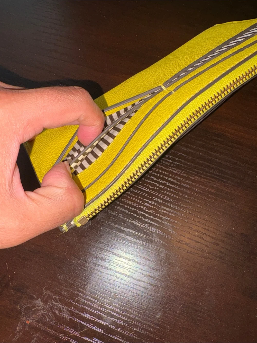 Henri bendel Yellow Leather Card Holder with Black & White Stripe Accent